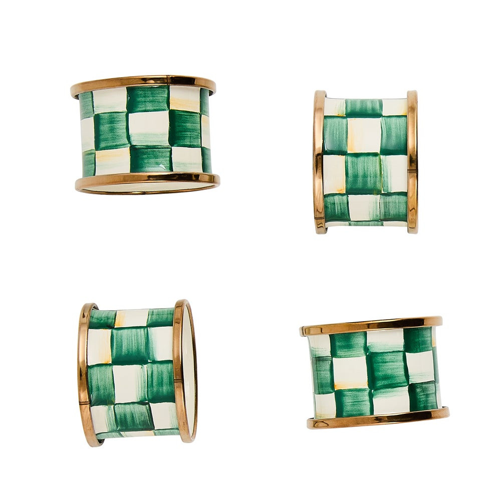 Emerald Check Napkin Rings, Set of 4 | MacKenzie-Childs