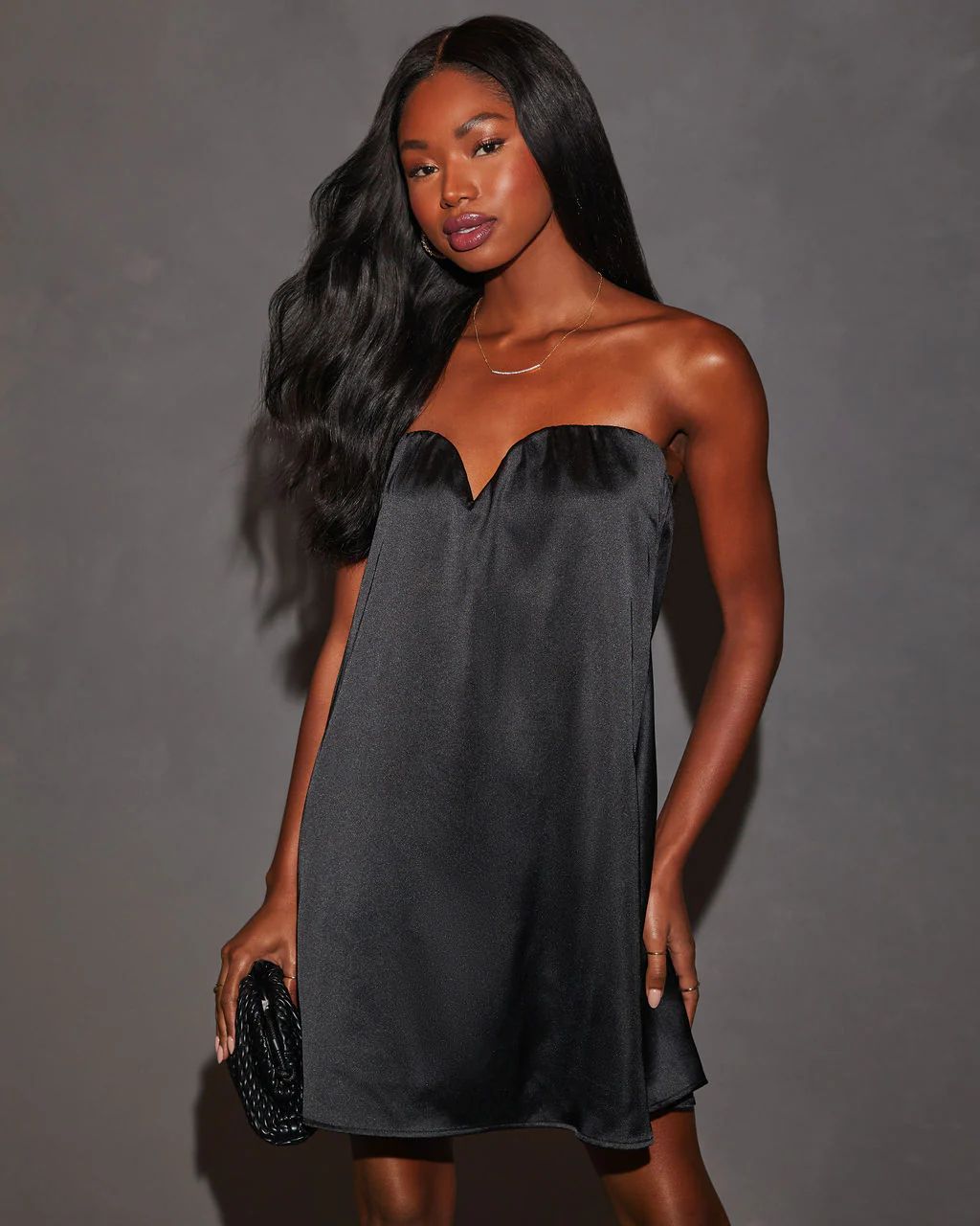 Evangeline Strapless Satin Mini Dress | VICI Collection