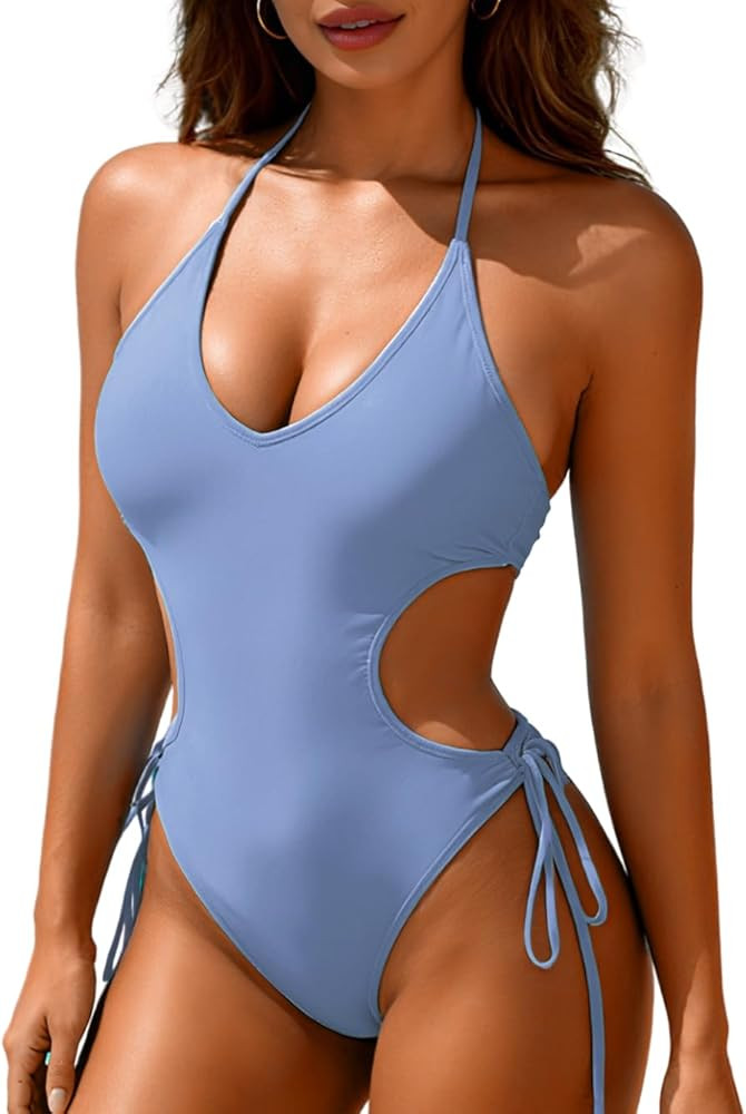 Women's 2026 Flattering Halter Monokini, Sexy Cut-Out Cheeky High-Cut Low Back One Piece Swimsuit | Amazon (US)