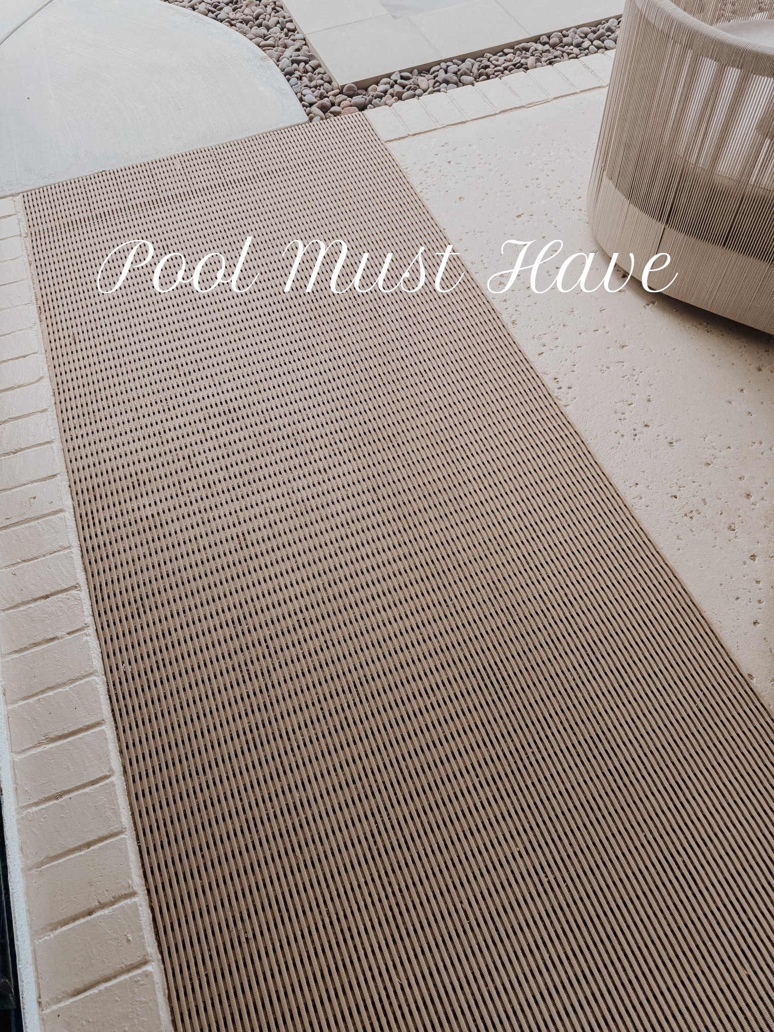 If you have a pool, listen up! The mix of pool water and patio flooring can sometimes be a slippery mix. Even with a textured finish on our patio, we were slipping and sliding when we got out of the pool. It took me months to find a non-slip commercial grade mat that wasn’t ugly!  This one looks really elevated and also serves the safety purpose. It also comes in different colors and sizes as well.

#LTKHome #LTKSeasonal #LTKSwim