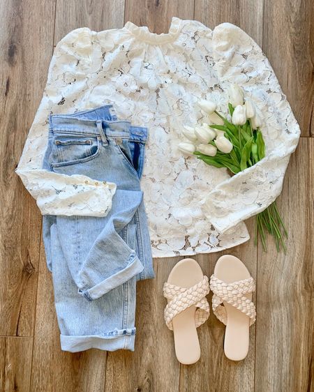 Casual Spring outfit. Jeans. Lace top.
Sandals. 

#LTKFind #LTKGiftGuide #LTKSeasonal