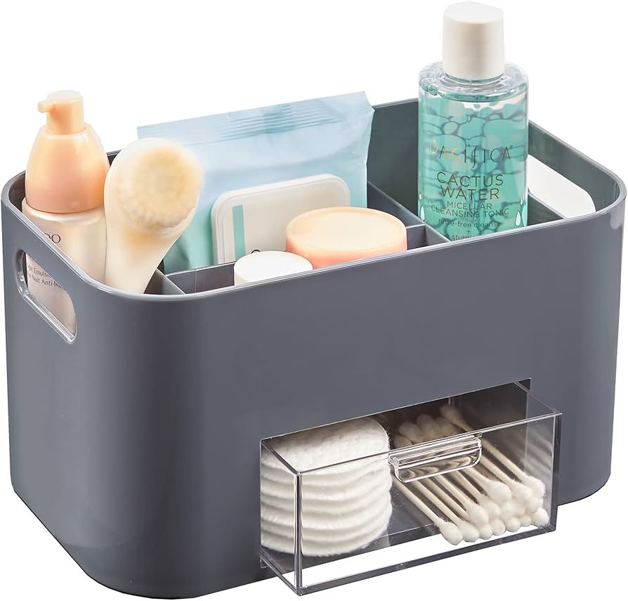 STORi Bliss 4-Compartment Plastic Vanity Organizer with Small Accessory Drawer in Classic Grey | ... | Amazon (US)