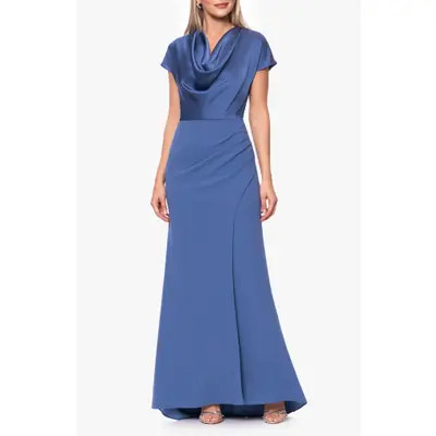 Betsy & Adam Cowl Neck Satin Dress in Slate at Nordstrom, Size 14P | Nordstrom