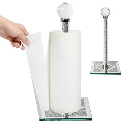 Elegant Crystal Glass Paper Towel Holder With Mirror Base â Available In Gold/Silver And Round/Square Designs, Perfect For Kitchen Or Bathroom Decor | SHEIN