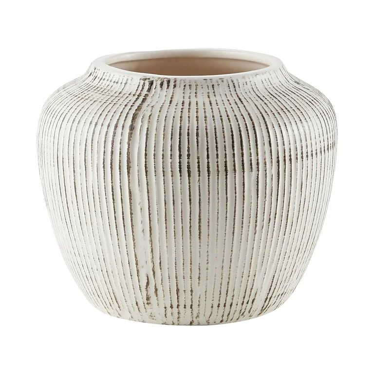 My Texas House 5" White Distressed Stripe Round Stoneware Vase - Walmart.com | Walmart (US)