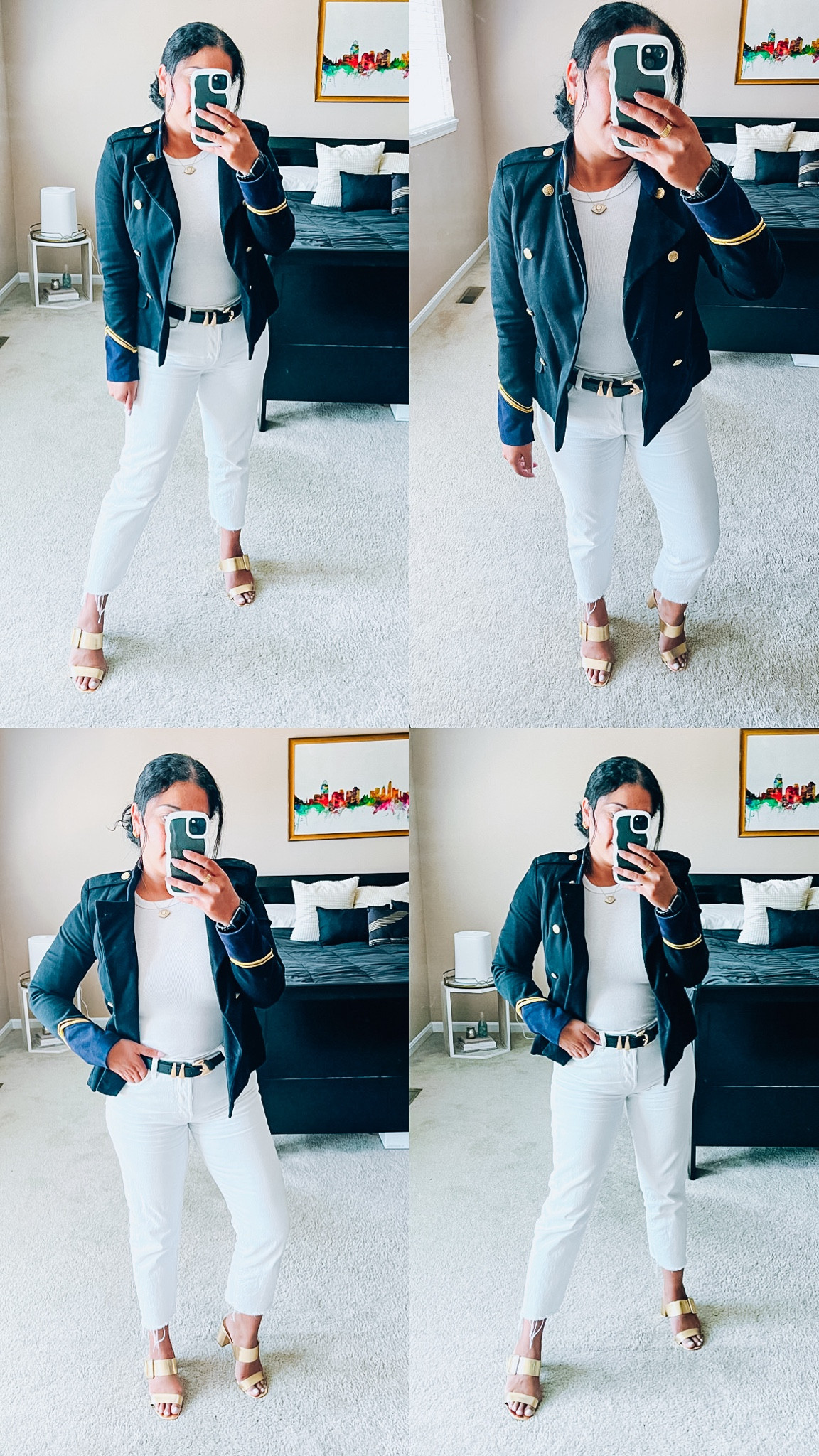 Military jacket
White jeans 
Levi’s 
Gold heels
Gold accents 


#LTKSeasonal #LTKFindsUnder100 #LTKShoeCrush