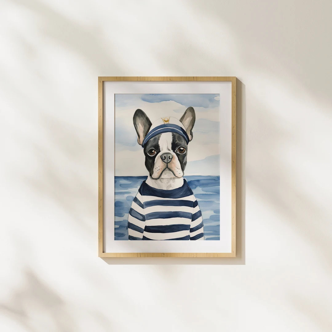 Set sail for adventure with charming artwork. This delightful piece features a French Bulldog dre... | Etsy (US)