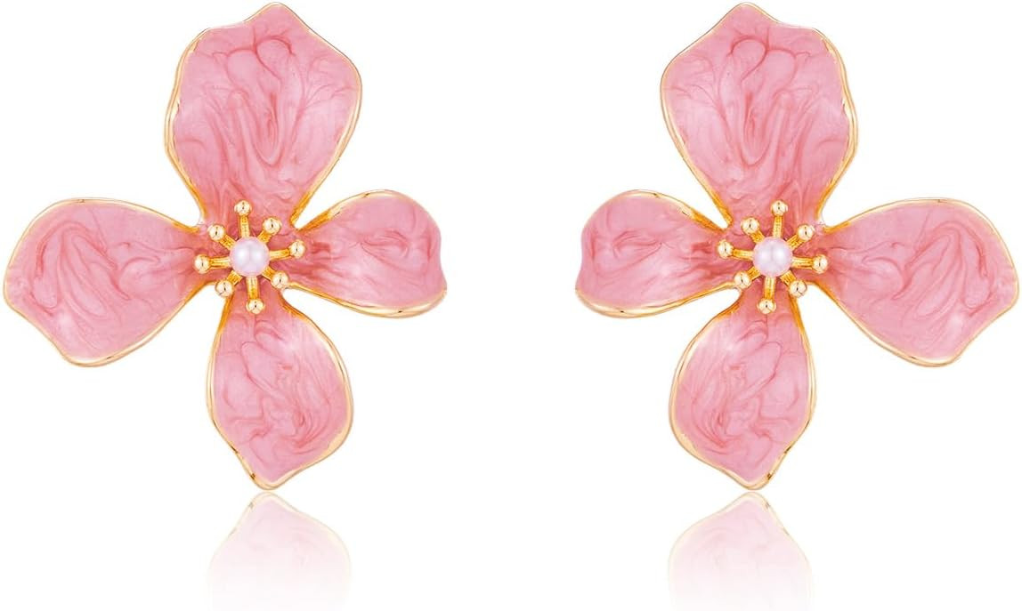 Pink Flower Earrings for Women White Floral Earring Big Statement Earrings for Women Large Purple... | Amazon (US)