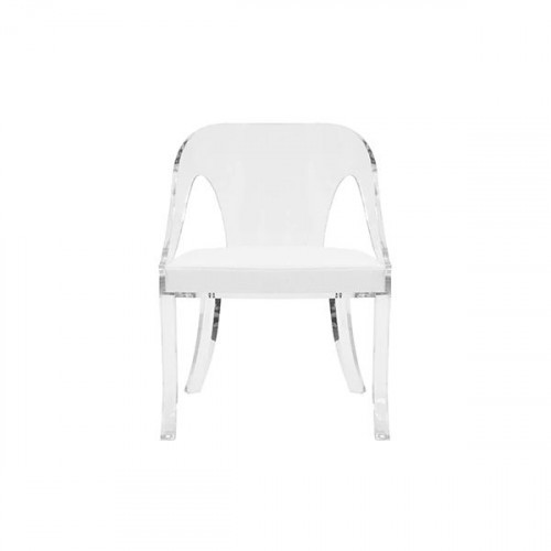 Worlds Away Round Back Acrylic Chair With White Linen Cushion | Gracious Style