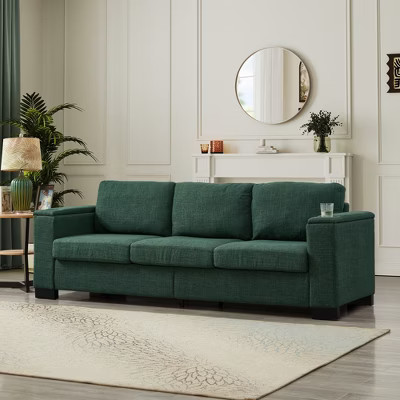 93.7'' Polyester Upholstered 3-Seater Sofa with Square Arms, Cup Holder, and Hidden Storage | Target