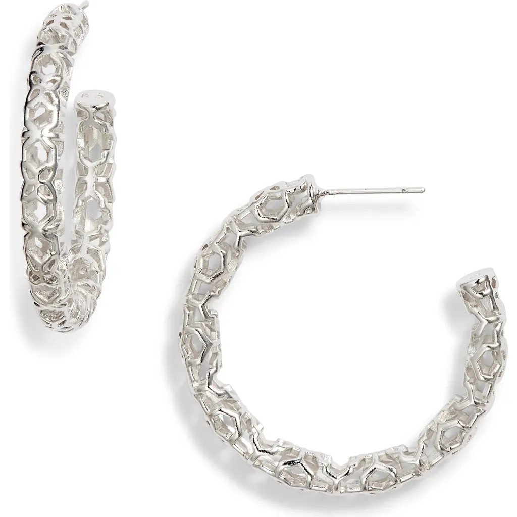 Kendra Scott Maggie Medium Hoop Earrings in Rhodium Filigree at Nordstrom | Nordstrom