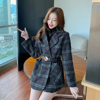 Double Breasted Plaid Blazer | YesStyle Global