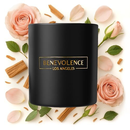 Benevolence LA Rose & Sandalwood Scented Candle | Soy Christmas Candles, Black Candle for Home | Holiday Candles Gifts for Women and Men | Home Fragrance | Aromatherapy | 8oz, 45 Hour Burn | Amazon (US)