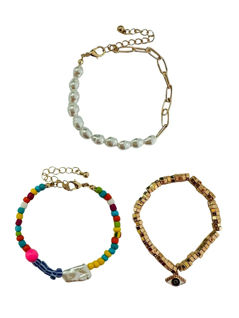 No Boundaries Assorted Gold Plated Bracelets with Multi Colored Beads and Evil Eye Charm for Fema... | Walmart (US)