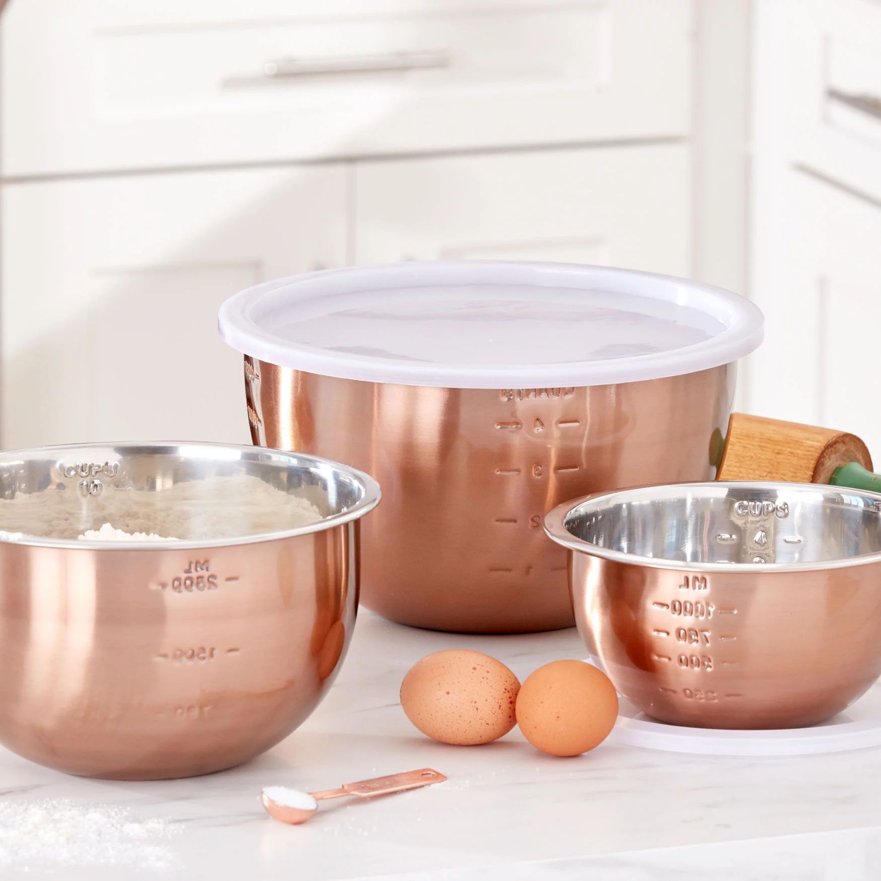 BrylaneHome 6 Piece Set Of Copper Mixing Bowls & Lids, Copper Bronze Stainless Steel - Easy To Cl... | Walmart (US)