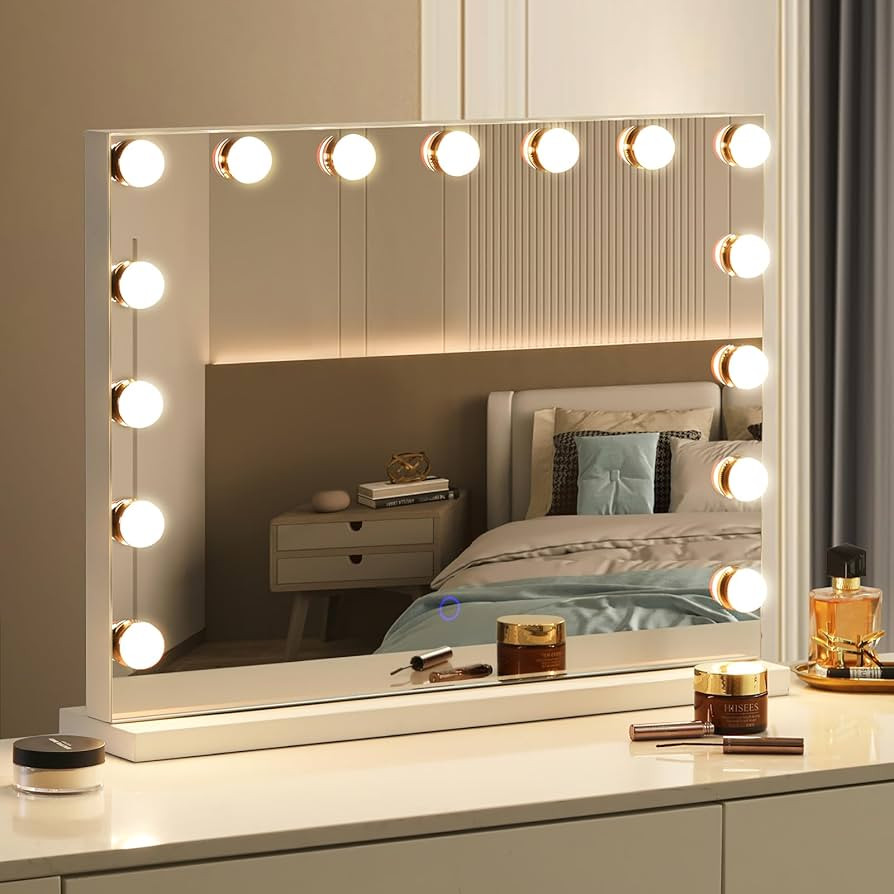 Hollywood Vanity Mirror with Lights, 23"x18" Lighted Makeup Mirror for Desk/Wall Mount with 15 Le... | Amazon (US)