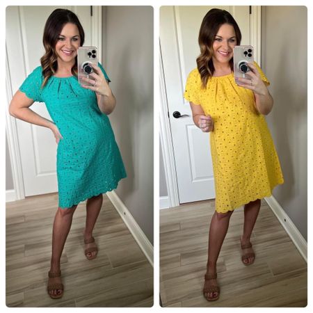 Teal or yellow? Either way, you NEED this eyelet dress from @walmart. #ad It’s super affordable and the quality is fantastic! Fully lined and a great length! I’m wearing a small in the teal and a medium in the yellow, and the small was the better fit. This brand tends to run big. 
@shop.LTK #liketkit #liketk.it/xx 

#LTKFind #LTKstyletip #LTKunder100