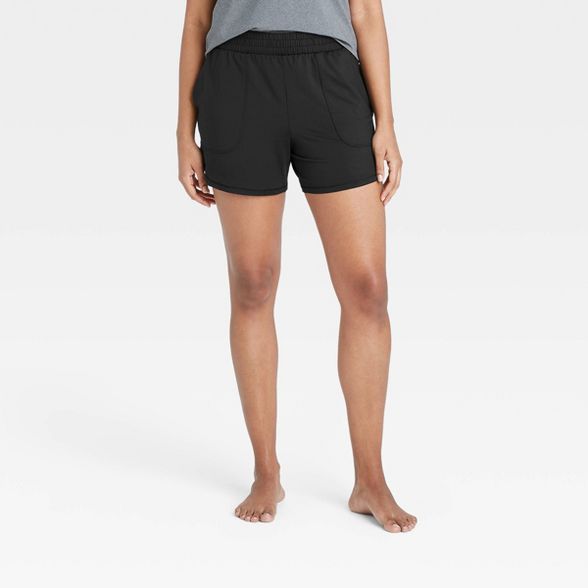 Women&#39;s Mid-Rise Knit Shorts 5&#34; - All in Motion&#8482; Black L | Target