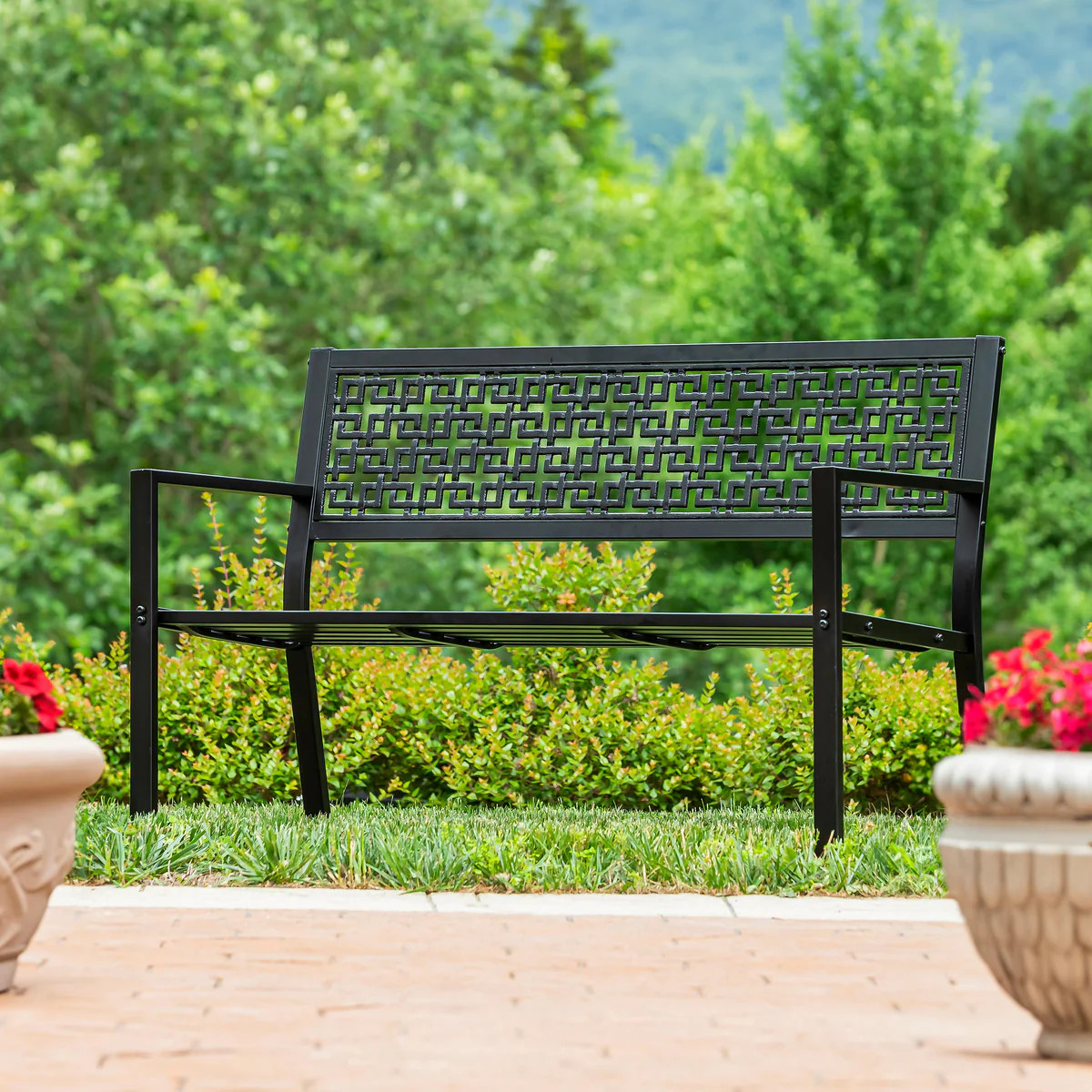 Steel and Cast iron Modern Lattice Bench | Plow & Hearth