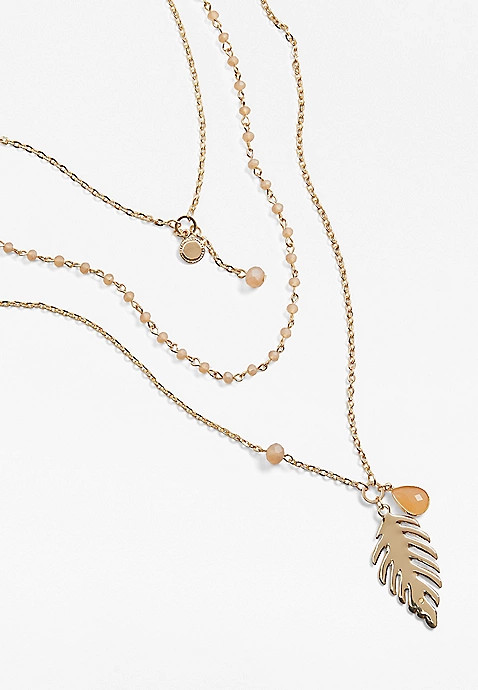 Gold Feather Pendant Layered Necklace | Maurices