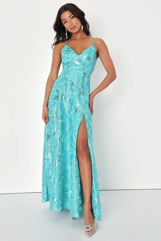 Glittering Presence Teal Green Sequin Lace-Up Maxi Dress | Lulus (US)