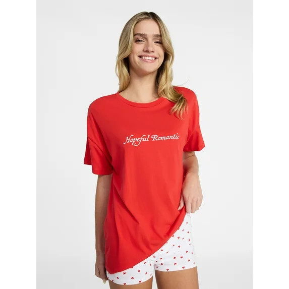 No Boundaries Sleep Graphic Tee and Boxer Shorts Set, 2-Piece, Women’s XXS-3X | Walmart (US)