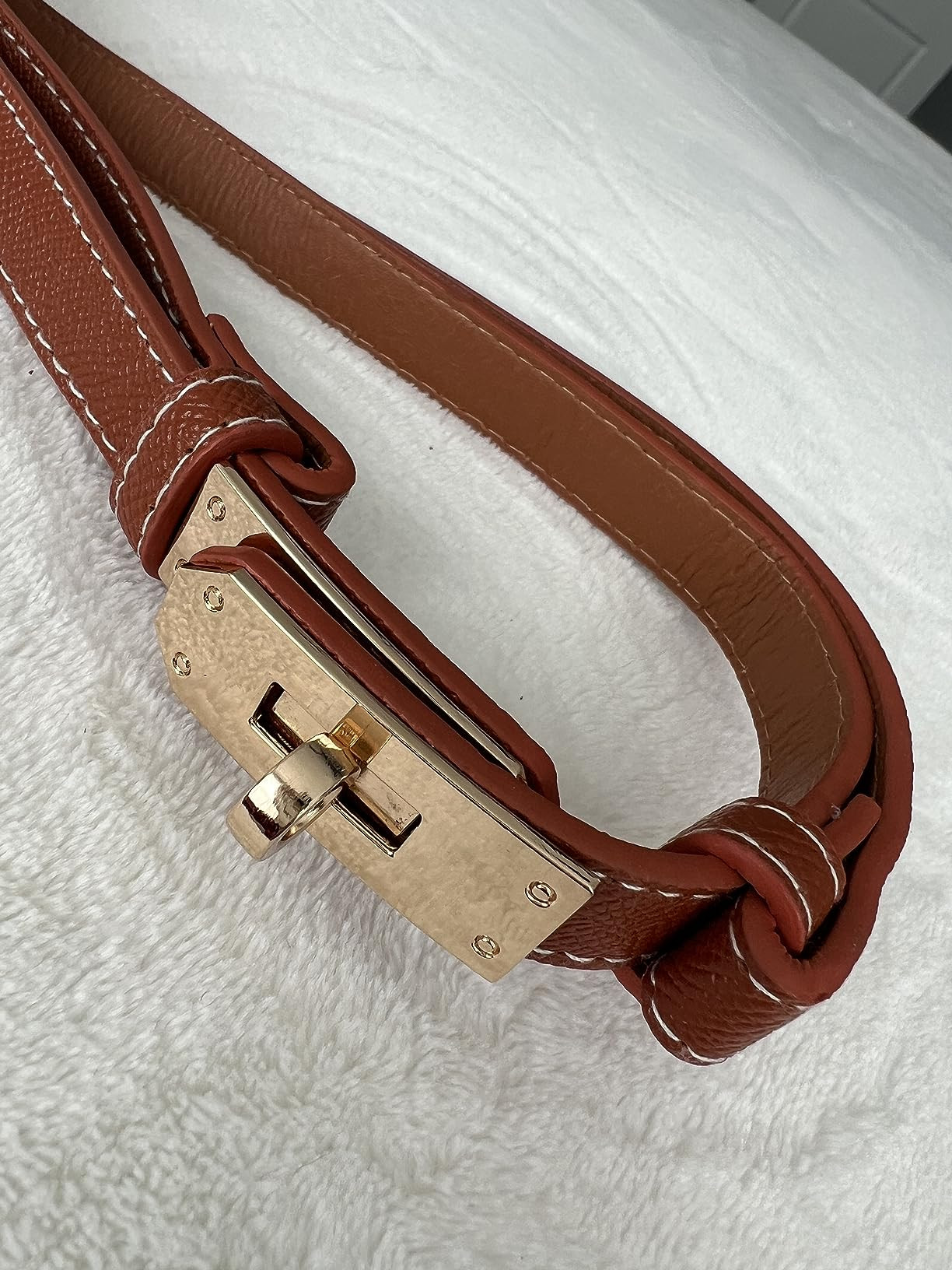 LumiSyne Women Skinny Leather Belt Solid Color Alloy Turn Lock Adjustable Waistband Thin Waist Be... | Amazon (US)