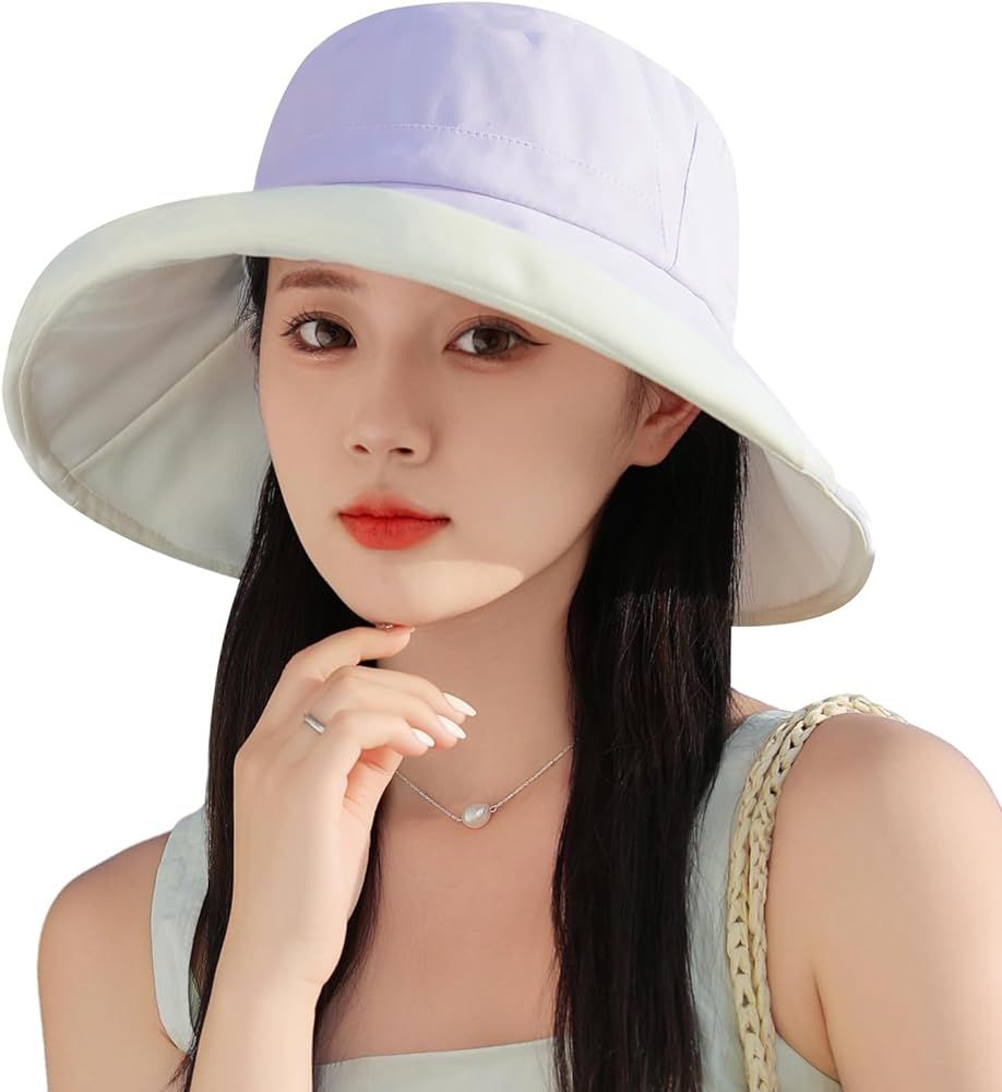Wide Brim Women Sun Hat Summer Beach Bucket Fishing Hats Metal Wired Edge Packable UV Protection ... | Amazon (US)