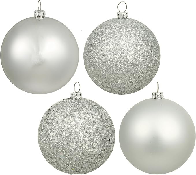 Vickerman Silver 6" 4-Finish Ball Christmas Ornament Set - Shatterproof Plastic - 4 Ornaments per... | Amazon (US)