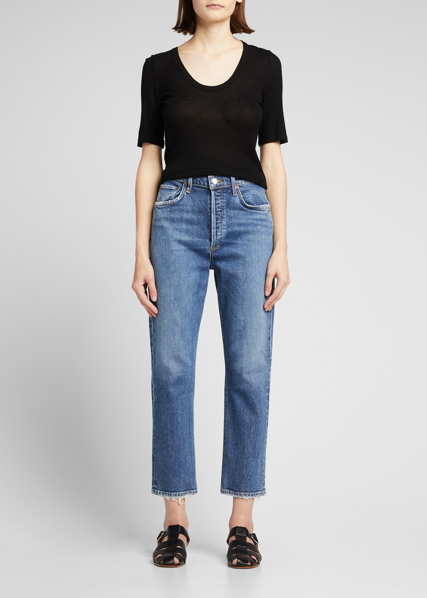 Riley High-Rise Straight Cropped Jeans | Bergdorf Goodman