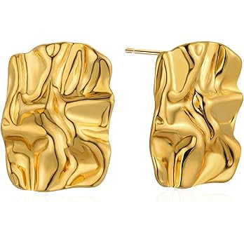 Chunky Gold Rectangle Stud Earrings For Women, Gold statement Earrings Dainty Thick Stud Earrings... | Amazon (US)