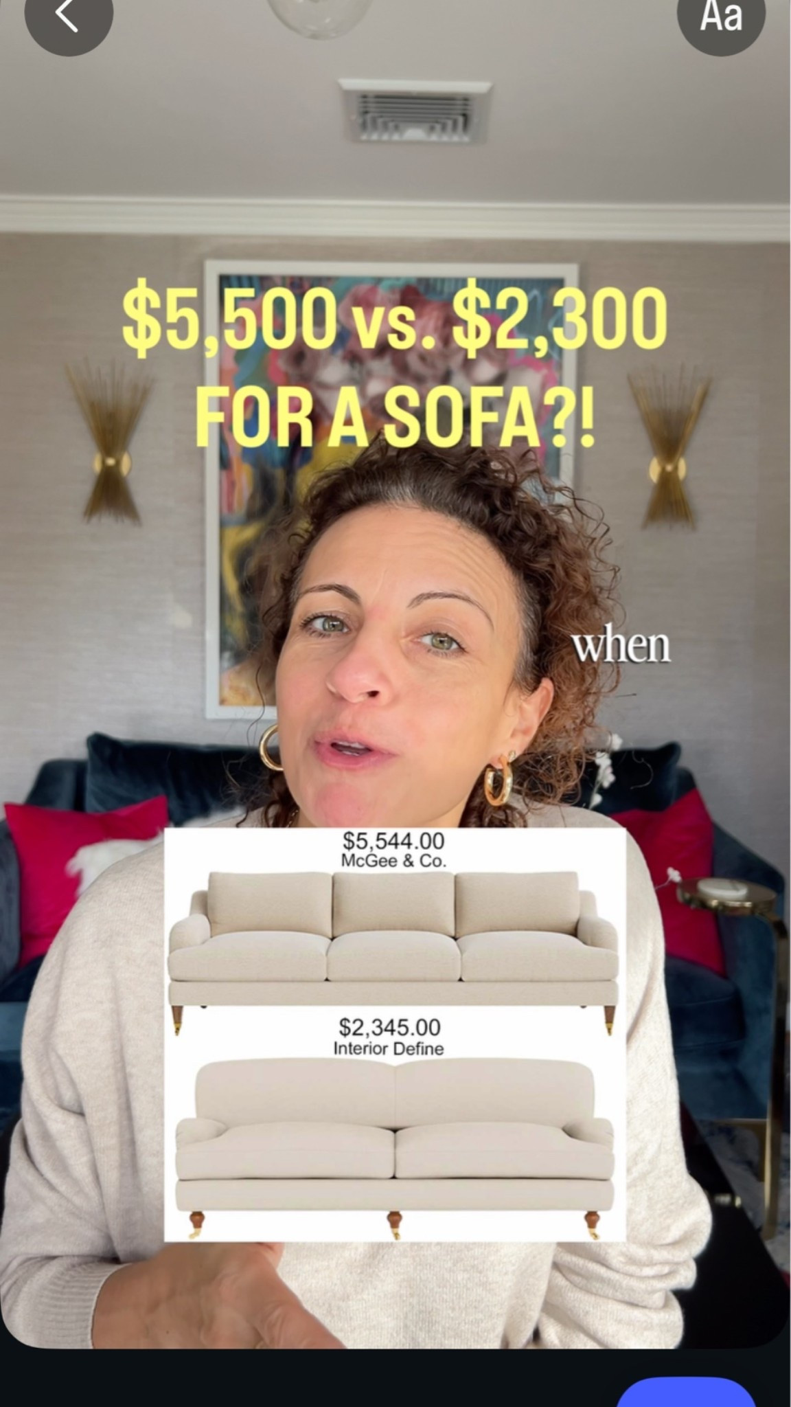 Would you spend $20,267 decorating your living room if you could get a similar look for $6,459? 💸

I designed the same living room two different ways using high-end furniture from Studio McGee and more affordable alternatives.

Same design style. Very different price tags!

The difference? Almost $14,000! 🤯

As an interior designer, I always say you don't need to spend a fortune to create a beautiful home. It's about knowing where to spend and where to save.

🛍️ I've linked the furniture so you can shop both looks!

**Where would YOU splurge?** The sofa, accent chairs, rug, or something else?

👉 Follow for Part 3, where I'll share what I would splurge on and where I'd save!

*Affiliate links: I may earn a commission from qualifying purchases.*

#LivingRoomDesign #LivingRoomIdeas #AffordableHomeDecor #InteriorDesignTips #SpendVsSave