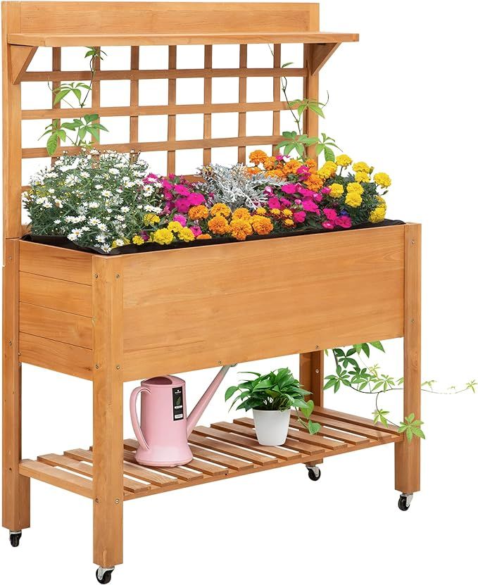 Outsunny 41" Raised Garden Bed, Elevated Planter Box with Legs & Wheels for Outdoor Indoor Flower... | Amazon (US)