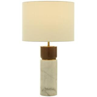 25 in. White Marble Thick Stand Task and Reading Table Lamp with Drum Shade | The Home Depot