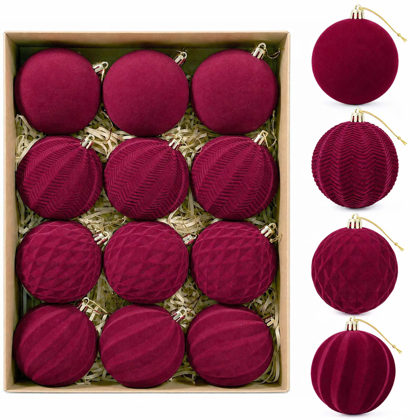 Ayieyill 12 Pack Christmas Ball Ornaments, Flocked Christmas Tree Ornaments, Christmas Hanging Ornaments for Christmas Decorations Indoor,Green | Walmart (US)