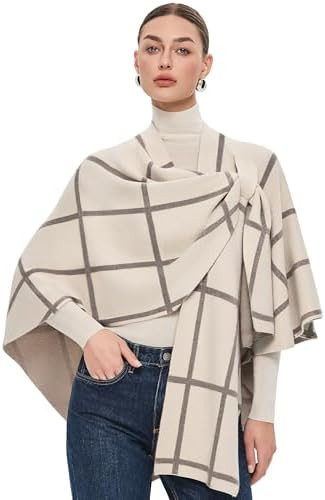 PULI Womens Elegant Cross Front Shawl Wraps Knitted Ponchos Cape Light Weight Poncho Sweater Soft... | Amazon (US)