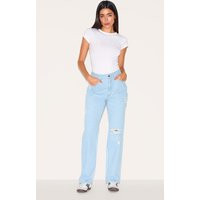 Light Blue Wash Distressed High Rise Straight Leg Jeans | PrettyLittleThing US