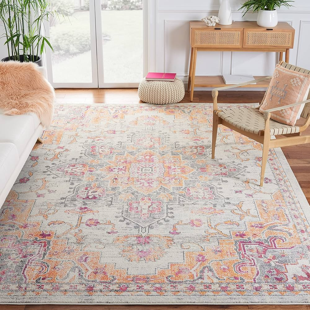 SAFAVIEH Madison Collection Area Rug - 8' x 10', Beige & Orange, Boho Chic Medallion Distressed D... | Amazon (US)