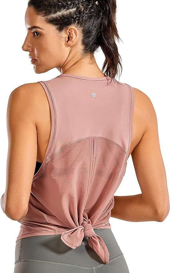 CRZ YOGA Women's Breezy Feeling Mesh Running Tank Tops Workout Gym Shirts Tie Back Yoga Clothes | Amazon (US)