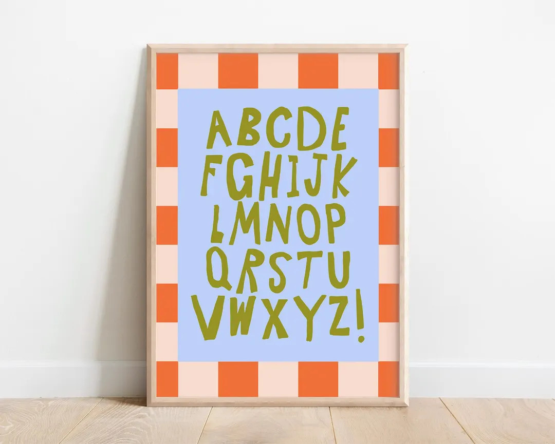 Digital ABC Print for Kids - Quirky Alphabet Wall Art for Playroom or Bedroom - Cottage Core Chec... | Etsy (US)