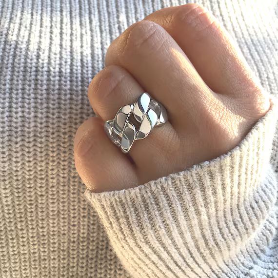 Chain link  wide band open ring, adjustable ring, Wide band ring, Silver band, wide ring, stateme... | Etsy (US)