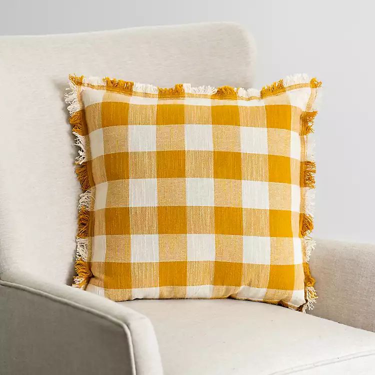 Ochre and Ivory Zephyr Check Pillow | Kirkland's Home