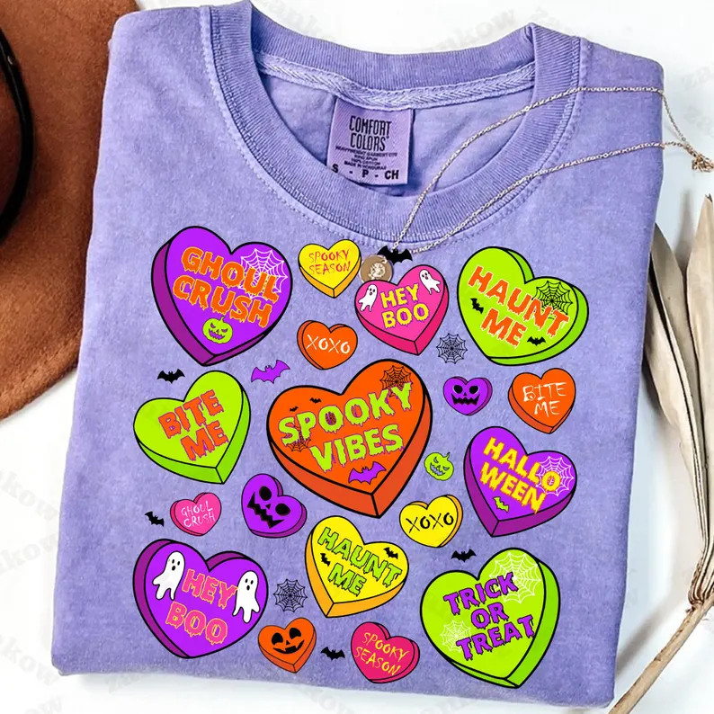 Preppy Halloween Png, Neon Candy Hearts Halloween Png, Halloween Png, Halloween Sublimation Desig... | Etsy (US)