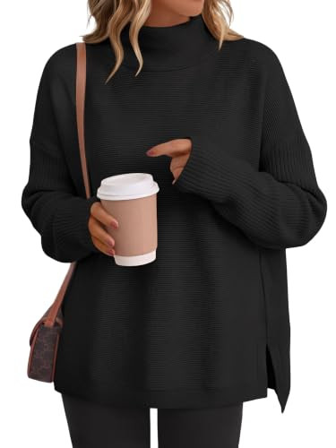 LILLUSORY Women Mock Turtleneck Sweater Oversized Long Tunic Winter Clothes | Amazon (US)