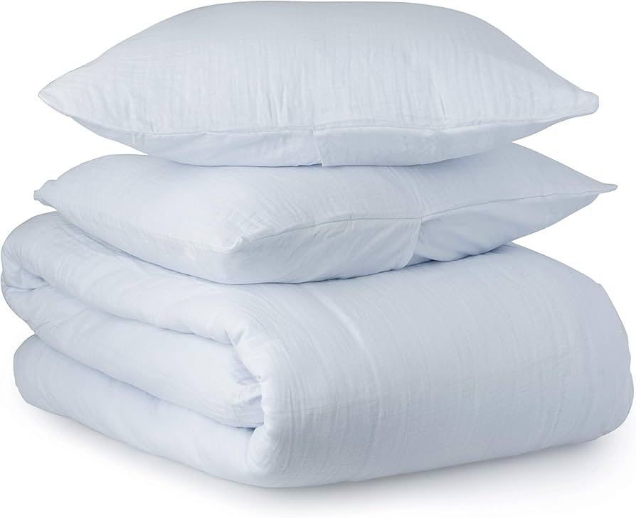 Welhome Gauze Cotton Powder Blue Duvet Cover Queen Size - 3 Piece Set | 1 Queen Duvet Cover - 2 P... | Amazon (US)