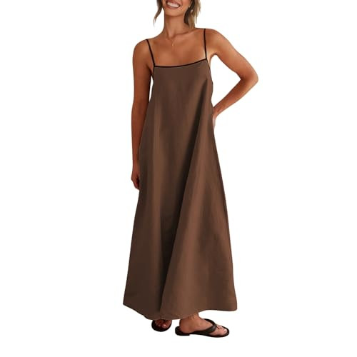 Shy Velvet Women's 2026 Summer Linen Maxi Dress Contrast Spaghetti Strap Dress Backless Casual Pa... | Amazon (US)