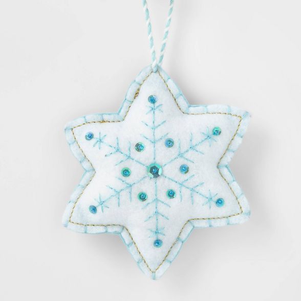 Felt Sequin Snowflake with Stitching Christmas Tree Ornament White - Wondershop™ | Target