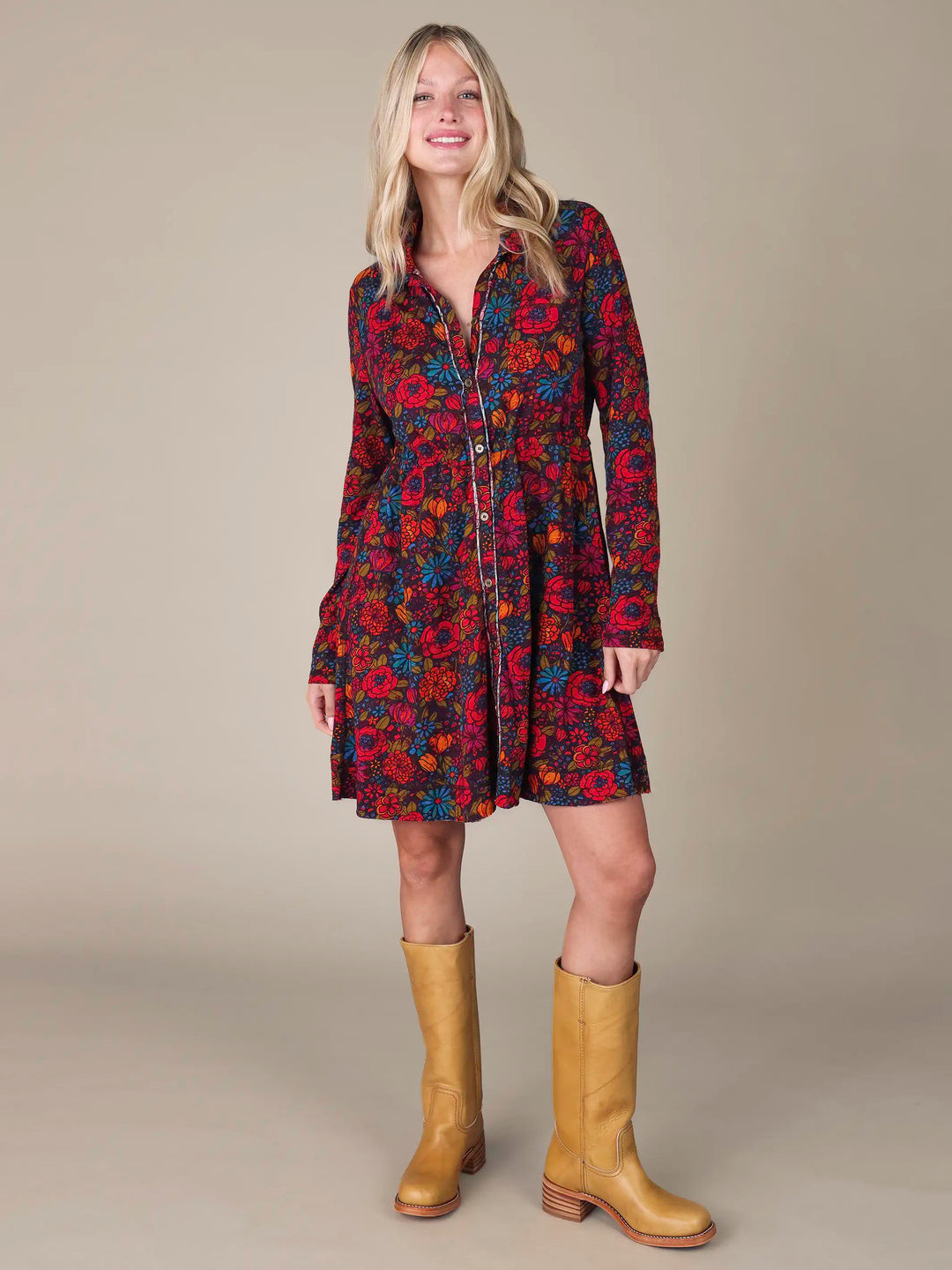 Christa Knit Cotton Mini Dress - Drawn Garden Charcoal | Natural Life