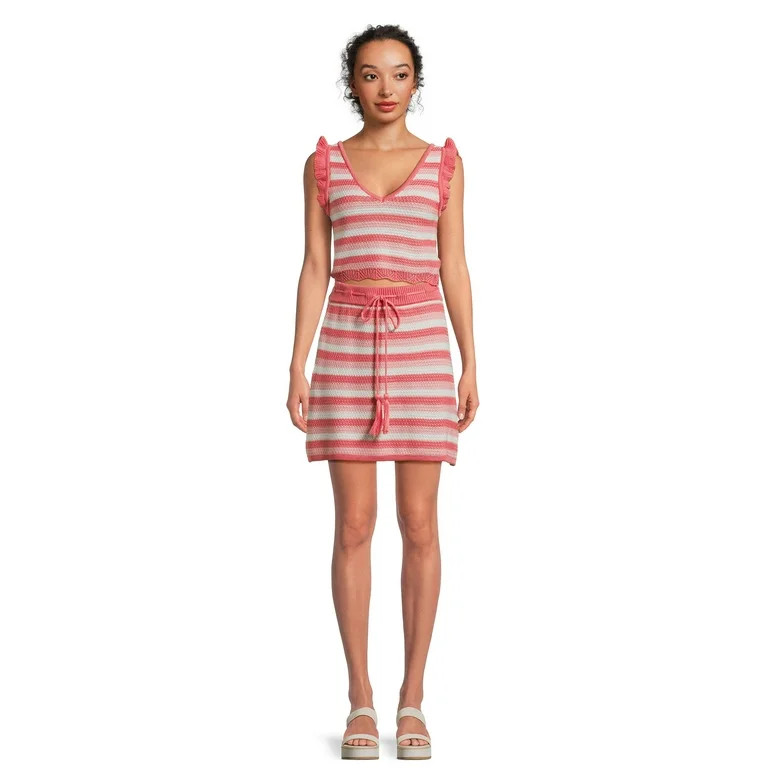Madden NYC Women’s Juniors Striped Crochet Sleeveless Top and Skirt Set, 2-Piece, Sizes XS-3XL ... | Walmart (US)