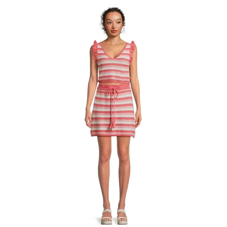 Madden NYC Women’s Juniors Striped Crochet Sleeveless Top and Skirt Set, 2-Piece, Sizes XS-3XL | Walmart (US)